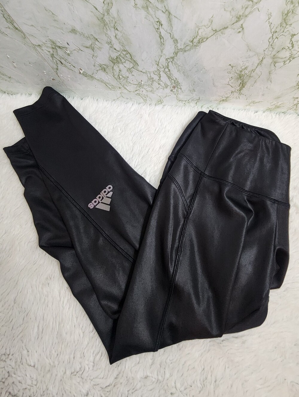 Adidaa PRIMEGREEN Black Wet Look Leggings